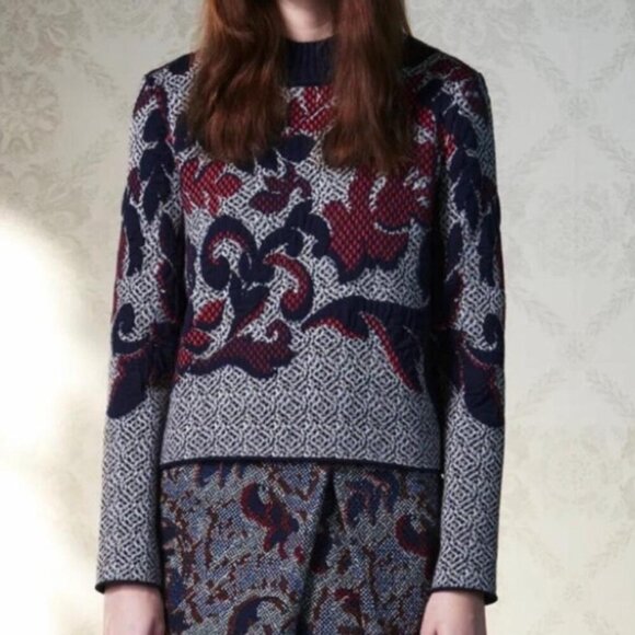 Tory Burch Sweaters - Tory Burch Intarsia Floral Heavy Wool Blend Sweater Size XS